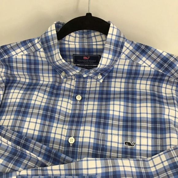 Vineyard Vines Classic Fit Plaid Tucker Shirt Blue L/S Button-Down Size Medium - Picture 1 of 7